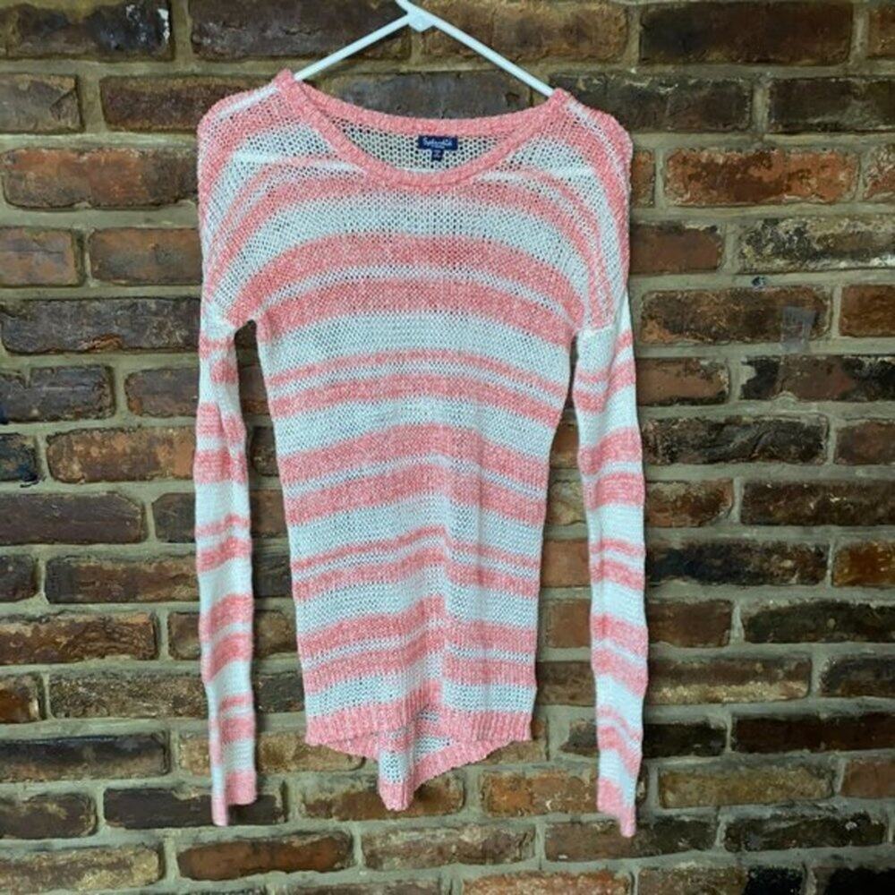 Splendid Loose Knit Pink & White Striped Long Sleeve Top Women's Size XS